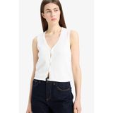 DeFacto Fitted V Yaka Basic Düğmeli Yelek, L, Fitted V Yaka Basic Düğmeli Yelek, Ekru-ER105, Kadın