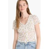 DeFacto Fitted V Yaka Çiçekli Dokulu Kısa Kollu Bluz, M, F4625AX25AU, Sarı, Kadın