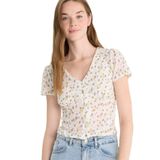 DeFacto Fitted V Yaka Çiçekli Dokulu Kısa Kollu Bluz, S, F4625AX25SM, Sarı-YL514, Kadın
