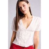 DeFacto Fitted V Yaka Kısa Kollu Bluz H5119AX26SM - Beyaz-WT32