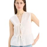 DeFacto Fitted V Yaka Önden Bağlamalı Poplin Kolsuz Bluz, M, E6529AX25SM, Beyaz, Kadın