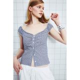 DeFacto Fitted V Yaka Poplin Kısa Kollu Bluz, L, H3943AX26SM, Lacivert, Kadın