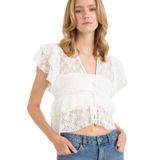 DeFacto Fitted V Yaka Tül Önden Bağlamalı Kısa Kollu Bluz, XS, F7943AX25AU, Ekru-ER105, Kadın