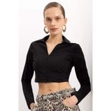 DeFacto Fıtted Vücuda Oturan Gömlek Yaka Fermuarlı Bengalin Crop Basıc Bluz C5037AX24AU