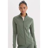 Defacto Fitted Vücuda Oturan Ultra Soft Dik Yaka Çift Cepli Fermuarlı Spor Hırka, S, B3985AX25SP, Haki-KH458, Kadın