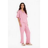 DeFacto Flanel Kareli Pijama Takımı, L, E7462AX25AU, Pembe-PN105, kadın