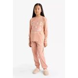 Defacto G0091a8br478 Bordo Kız Çocuk Pijama Takımı Baskılı Uzun Kollu Üst Uzun Alt