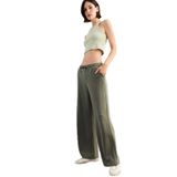 Defacto G1086AX25SM KH258 Haki Relax Fit Beli Lastikli Düz Paça Modal Kadın Pantolon
