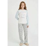 Defacto G3296a8er105 Ekru Kız Çocuk Hello Kitty Pijama Takımı Uzun Kollu Üst Uzun Alt
