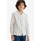 Defacto G6985a8er99 Ekru Oversize Geniş Kalıp Polo Yaka Çizgili Uzun Kollu Gömlek Erkek Çocuk