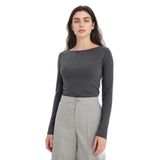 DeFacto G8088AX26SP AR15 Antrasit Slim Fit Kayık Yaka Ribana Kadın Tişört