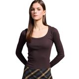 DeFacto G8479AX26SP BN340 Kahve Slim Fit Yuvarlak Yaka Basic Düz Fitilli Kaşkorse Uzun Kollu Kadın Tişört