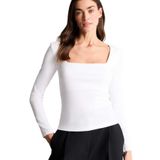 DeFacto G8527AX26SP ER105 Ekru Slim Fit Kare Yaka Basic Düz Modal Uzun Kollu Kadın Tişört