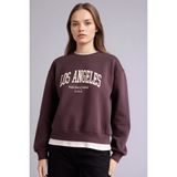 Defacto H1936AX25WN BN340 Kahve Slogan Baskılı Relax Fit Kadın Sweatshirt