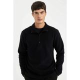 Defacto Haki Tüylenme Yapmayan Soğuk Geçirmez Regular Fit Dik Yaka Fermuarlı Polar Sweatshirt, M, Y3996AZNS, Siyah, Erkek