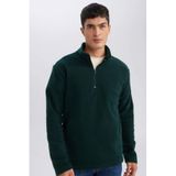 Defacto Haki Tüylenme Yapmayan Soğuk Geçirmez Regular Fit Dik Yaka Fermuarlı Polar Sweatshirt, S, Y3996AZNS, Yeşil, Erkek