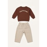 DeFacto I0701A526AU Bisiklket Yaka Nakışlı Sweatshirt Esnek Belli Pantolon 2'li Erkek Bebek Takım