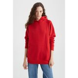DeFacto Kadın Bisiklet Yaka Kapüşonlu Kanguru Cepli Basic Reglan Sweatshirt, Kırmızı, M Beden