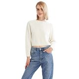 DeFacto Kadın Coool Relax Fit Crop Triko Kazak, Ekru, XS Kazak