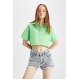 DeFacto Kadın Crop Top Kısa Kollu Bluz, Yeşil, M Beden