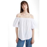 DeFacto Kadın Omuzu Açık Regular Fit Kısa Kollu%100 Pamuk Bluz, Beyaz, M