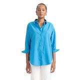 Defacto Kadın Oversize Fit Gömlek Yaka Poplin Uzun Kollu Tunik, Mavi, M