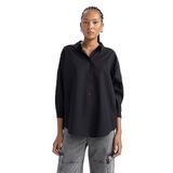 Defacto Kadın Oversize Fit Gömlek Yaka Poplin Uzun Kollu Tunik, Siyah, XS