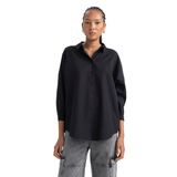 Defacto Kadın Oversize Fit Gömlek Yaka Poplin Uzun Kollu Tunik, Siyah, XXL