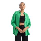 Defacto Kadın Oversize Fit Gömlek Yaka Poplin Uzun Kollu Tunik, Yeşil, L