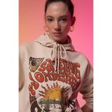 DeFacto Kadın Oversize Fit Kapüşonlu Baskılı Kalın Kumaş Sweatshirt, Bej, S Beden