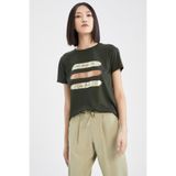 DeFacto Kadın Regular Fit, Bisiklet Yaka, Kısa Kollu, Varak Baskılı T-Shirt, Siyah, 2XL