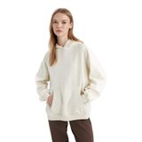 DeFacto Kadın Siyah Oversize Fit Geniş Kalıp Kapüşonlu Kanguru Cepli Kalın Basic Düz Sweatshirt Ekru XXL