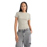 DeFacto Kadın Slim Fit Bisiklet Yaka Kısa Kollu Tişört, Haki, M