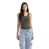 DeFacto Kadın Slim Fit Yuvarlak Yaka Atlet, Koyu Haki, M
