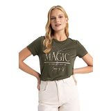 DeFacto Kadın Traditional Regular Fit Bisiklet Yaka Kısa Kollu Tişört, Koyu Haki, 3XL