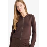 DeFacto Kahve Slim Fit Kapüşonlu Sweatshirt, XS, F7651AX25AU, Kahve-BN581, Kadın