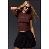 DeFacto Kahverengi Fitted Baskılı Ribana T-Shirt, 2XL, G9622AX26SM, Kahve-BN320, Kadın