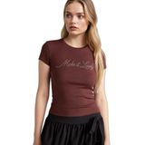 DeFacto Kahverengi Fitted Baskılı Ribana T-Shirt, L, G9622AX26SM, Kahve-BN320, Kadın