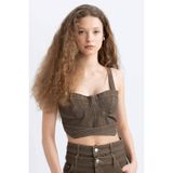 DeFacto Kalın Askılı Crop Korse Jean Bluz Haki, M, C5695AX24SP, Haki-KH366, Kadın
