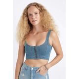 DeFacto Kalın Askılı Fermuarlı Crop Korse Jean Bluz C3335AX24HS