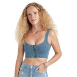 DeFacto Kalın Askılı Fermuarlı Crop Korse Jean Bluz, L, C3335AX24HS, Mavi-NM39, Kadın