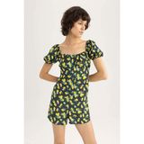 DeFacto Kalp Yaka Limon Desenli Kısa Kollu Mini Tulum U6852AZ23HS - 38 - Lacivert-NV135