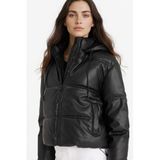 DeFacto Kapüşonlu Polar Astarlı Suni Deri Mont, S, F2142AX25WN, Siyah-BK27, Kadın