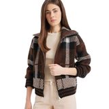 DeFacto Kareli Fermuarlı Triko Hırka, XS, E7733AX25SP, Kahve-BN540, Kadın