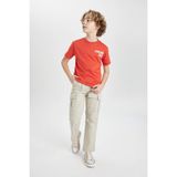 DeFacto Kargo Cepli Düz Paça Gabardin Pantolon Erkek Çocuk, 8-9 Yaş, B5924A824SP, Bej-BG732, Erkek Çocuklar