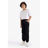 Defacto Kargo Gabardin Pantolon Erkek Çocuk, 9/10 Yaş (140cm), G8013A826SP, Siyah, Erkek Çocuk