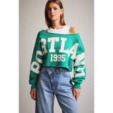 DeFacto Kayık Yaka Baskılı Sweatshirt, L, G3329AX25WN, Haki-KH258, kadın