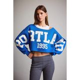 Defacto Kayık Yaka Baskılı Sweatshirt, L, G3329AX25WN, Mavi-BE752, Kadın