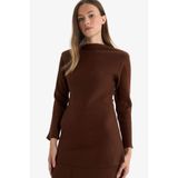 DeFacto Kayık Yaka Uzun Kollu Triko Tunik, XL, F9930AX25AU, Kahve-BN527, Kadın