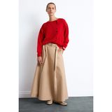 DeFacto Kemer Detaylı Pileli Regular Fit Twill Maxi Etek I2357AX26AU - Bej - 38